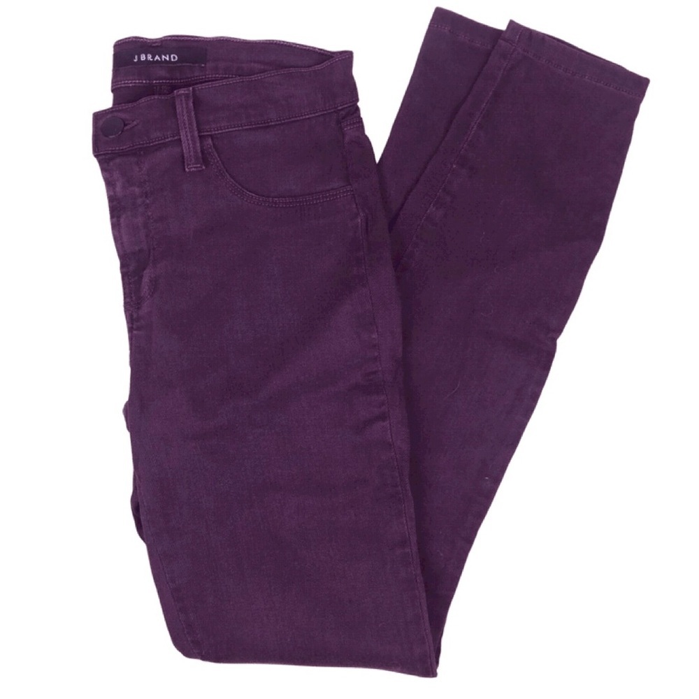 J Brand Womens Mid Rise Skinny Slim Fit Distressed Denim Jeans Purple Size 27